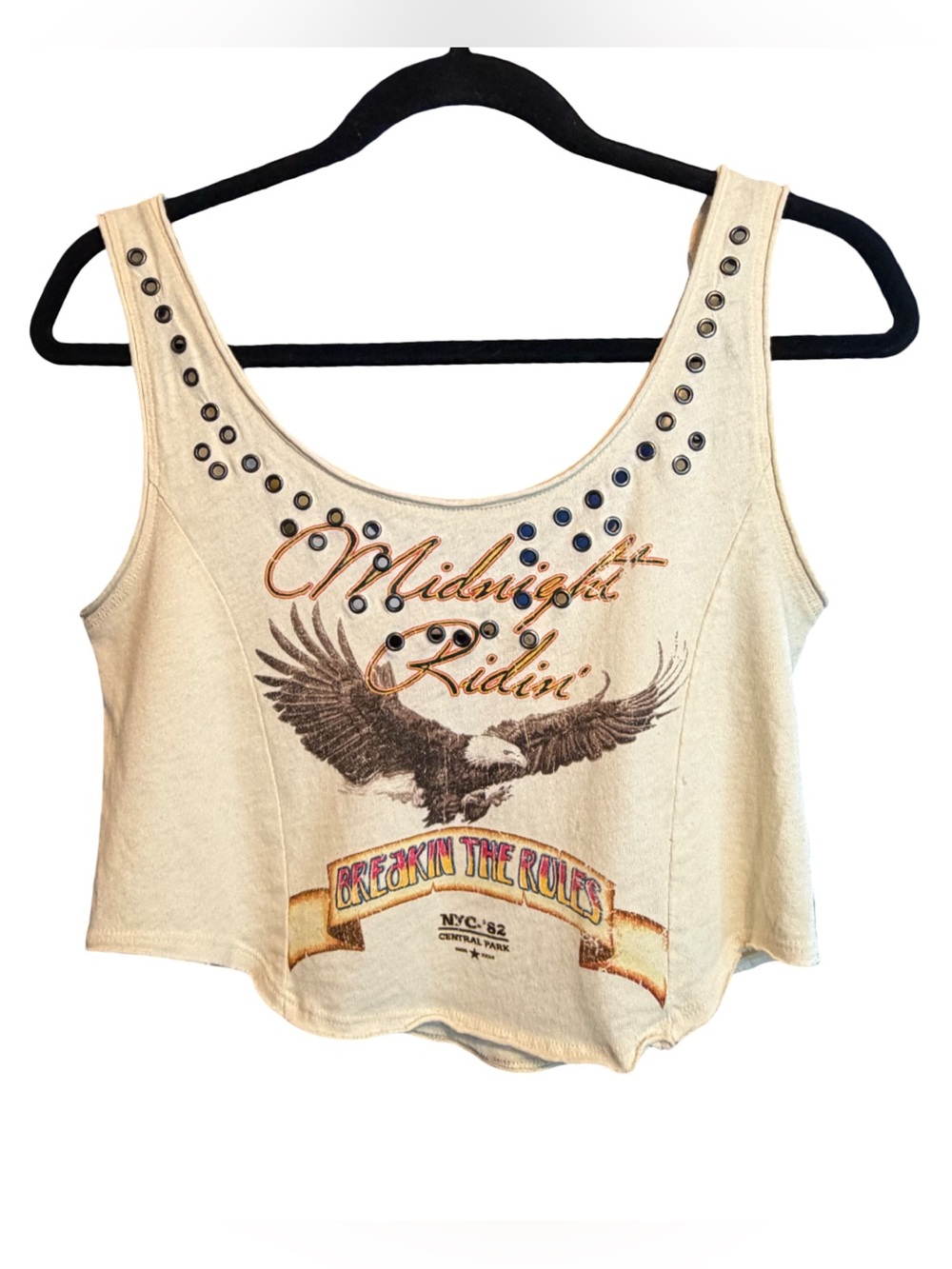 Midnight Ridin' Cream Eagle Graphic Grommet Tank Top